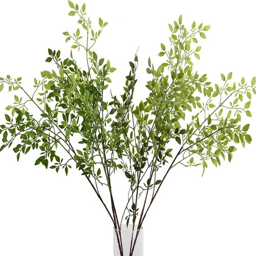HANDIC Artificial Plants Stems 2pcs Branches for Vase Faux Greenery Stems Plant for Shop Garden Office Home Décor (45"/Each Branch) (2, Green)