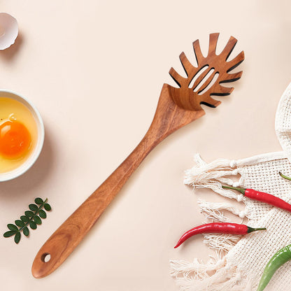 Wooden Pasta Spoon with Teeth Spaghetti Fork Tongs 12.5 Inch Pasta Forks Serving Utensils Acacia Wood Spaghetti Server Spoons Ladle Pastas Spatula Kitchen Tool Spaghettis Scoop Strainer Noodle Spoon
