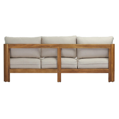Christopher Knight Home Daria Acacia Wood Outdoor 3 Seater Sofa Set with Cushion, Solid Wood Patio Sofa with Removable Cushion, Comfy Lounge Sofa for Patio Furniture Set, Teak+Beige