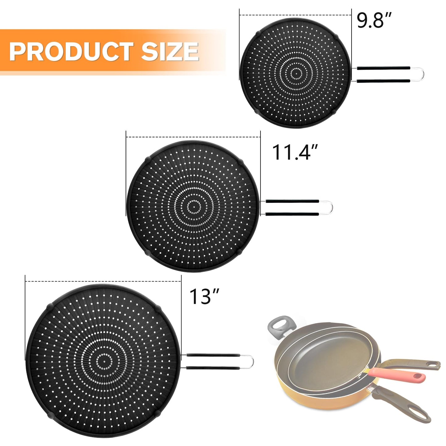 PLACHIDAY Splatter Screen for Frying Pan,Silicone Grease Splatter Guard, Heat-Resistant Splatter Guards for Cooking,Dishwasher Safe (9.8", 11.4", 13")