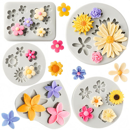 JOERSH 5PCS Silicone Flower Molds, Non-Stick Daisy Sunflower Fondant Chocolate Molds for Dessert Cake Decorating, Cupcake Topper, Cake Pop, Candy