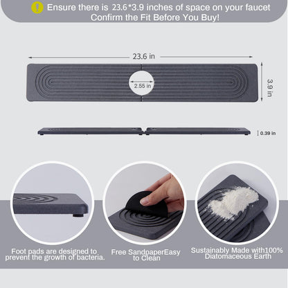 Stone Faucet Mat for Kitchen Sink, Faucet Mat Fast Drying Diatomite, Sink Splash Guard Water Absorbing Stone Tray for Sink, Counter Protector for Kitchen & Bathroom