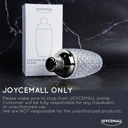 JOYCEMALL 13 oz Glass Cocktail Shaker - Leakproof Shaker Set with Metallic Steel Lid & Built - in Strainer, Professional Bar Mixing Set for Martini, Whiskey, Margarita and More Drinks - Silver