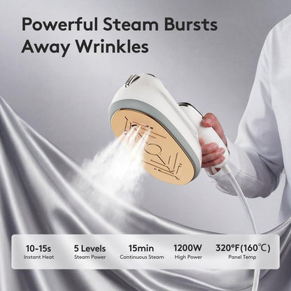 Kenbiref Travel Steamer for Clothes – 2026 Upgrade #1! 1300W Power 【160mL Tank & 10s Heat-Up】, 110-240V, 180° Rotating Handle, 6 Modes Ultra-Slim LCD Display – Perfect for Home & World Travel.