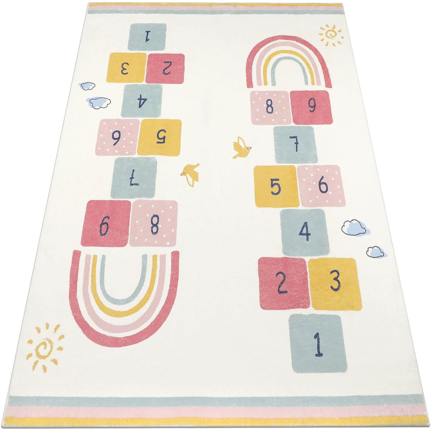 Topotdor Rainbow Sky Hopscotch Game Rugs,Kids Play Area Rugs Soft Floor Carpet for Bedroom Playroom Nursery,Great Gift for Girls & Boys,47" x 71"