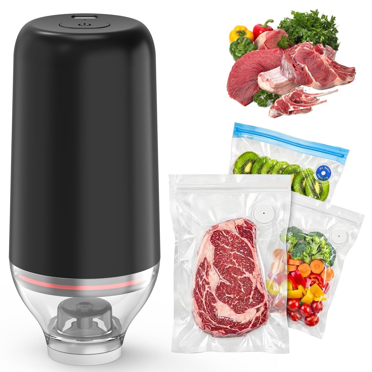 BAMCOO Handheld Vacuum Sealer, Sous Vide Vacuum Pump, Rechargeable Hand Held Vacuum Sealer for Food Storage, Camping, Sous Vide, Reusable Vacuum Bags Compatibility, Black(Pump Only)