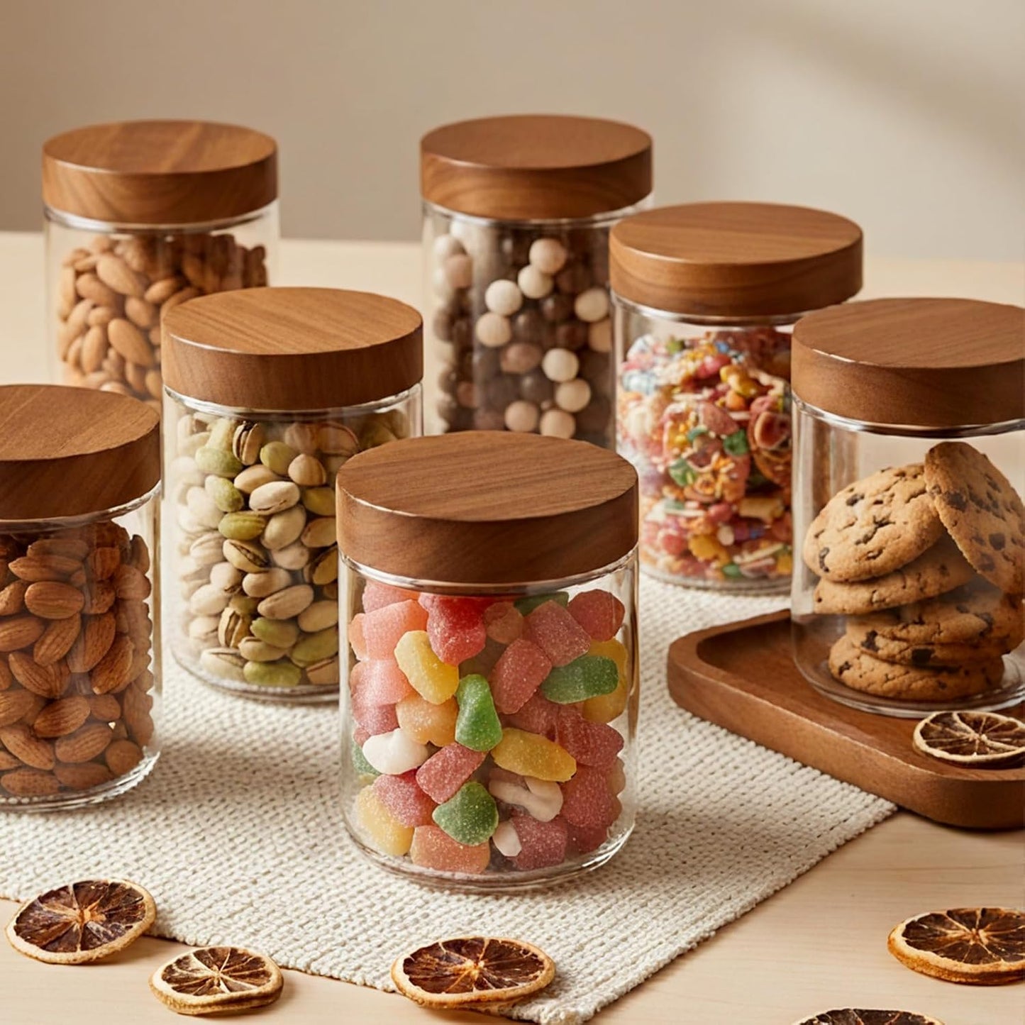 16 oz 2-Pack Bumobum Overnight Oats Containers with Lids, Glass Mason Jars with Acacia Wood Airtight Lid, Wide Mouth