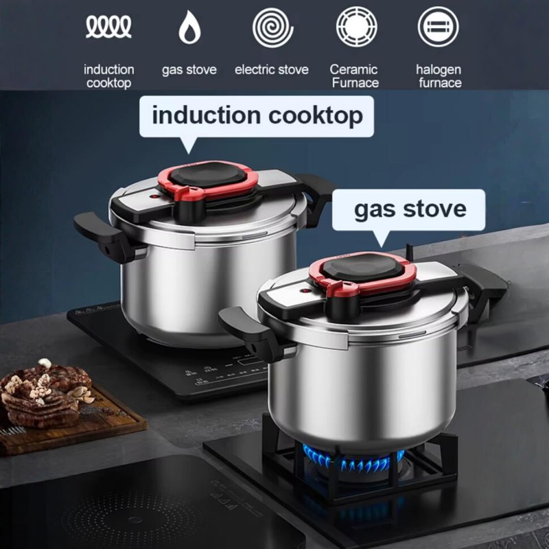Stovetop 304 Stainless Steel Pressure Cooker, One-hand Easy Handle Lid, 3 PSI Setting, 6 Safety Systems, Dishwasher Safe, Olla de Presion, Works for All Cooktops (6.9 QT)