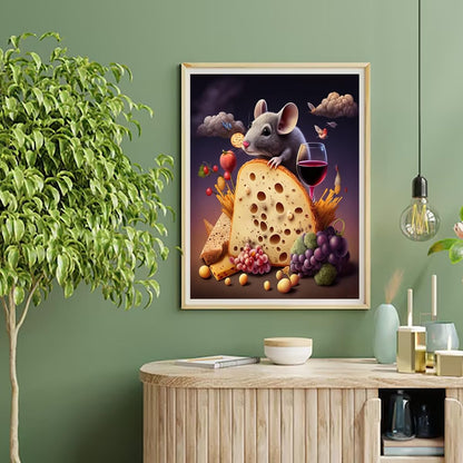 New Year Gift Cute Rat and Food Diamond Painting for Adults, 5D Diamond Art Kit Rat, Full Gem Painting Crafts for Adults, DIY Wall Decor Crafts Gem Art for Christmas Valentine's Day 12x16 inch