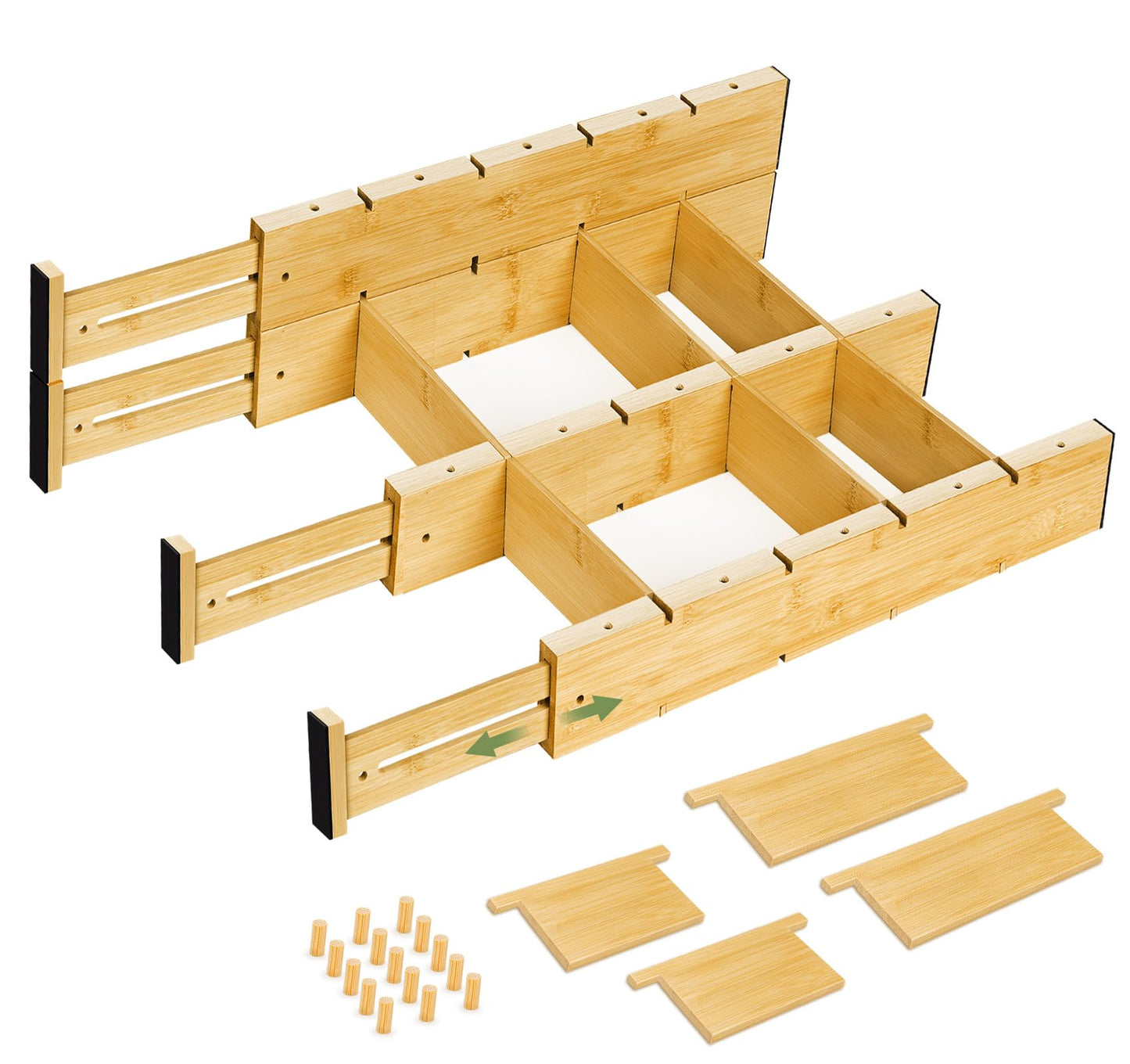 Bamboo Drawer Dividers 4PCS with Inserts, Expandable Kitchen Utensil Drawer Organizers,Adjustable drawer organizer for deep drawers Dresser Closet Underwear Storage Bedroom Bathroom Drawers(16.6"-22")