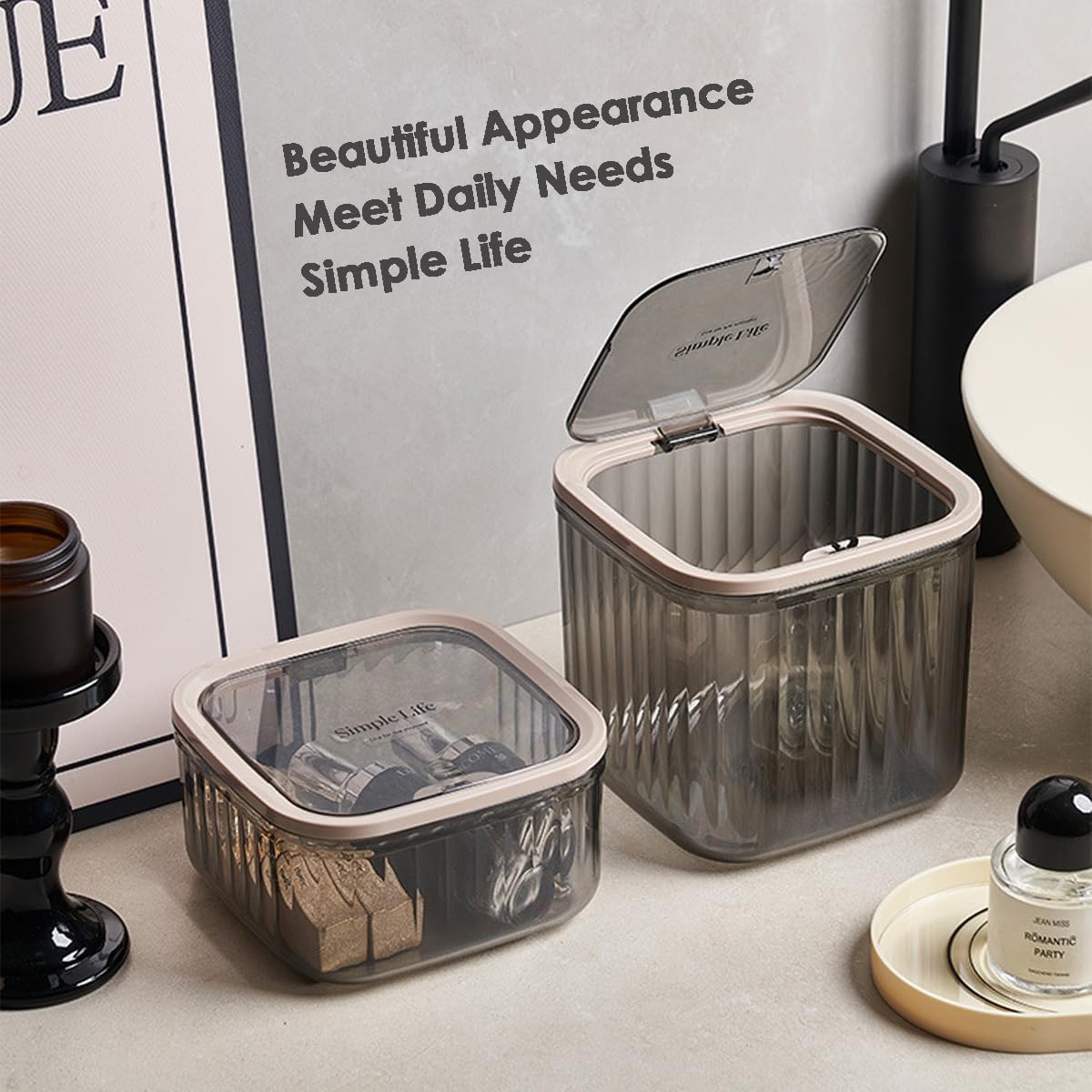 Tomonobu Mini Trash Can with Lid, Transparent Small Garbage Can, Removable Tiny Wastebasket for Countertop, Bathroom,