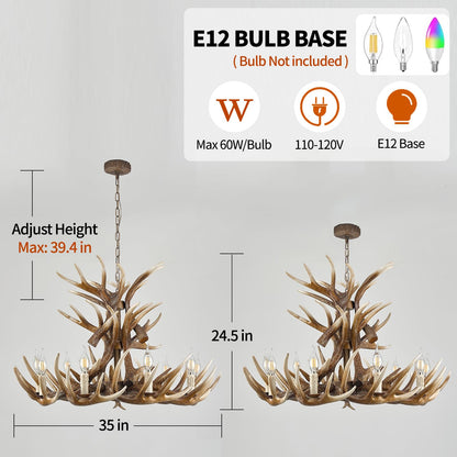 Fayelight Deer Antler Chandelier Lighting,Large Deer Rustic Farmhouse Chandelier Light Fixtures for Dining Room Living Room Kitchen Island Bedroom Entryway Foyer (9 Lamp Arms + 6 Arms)