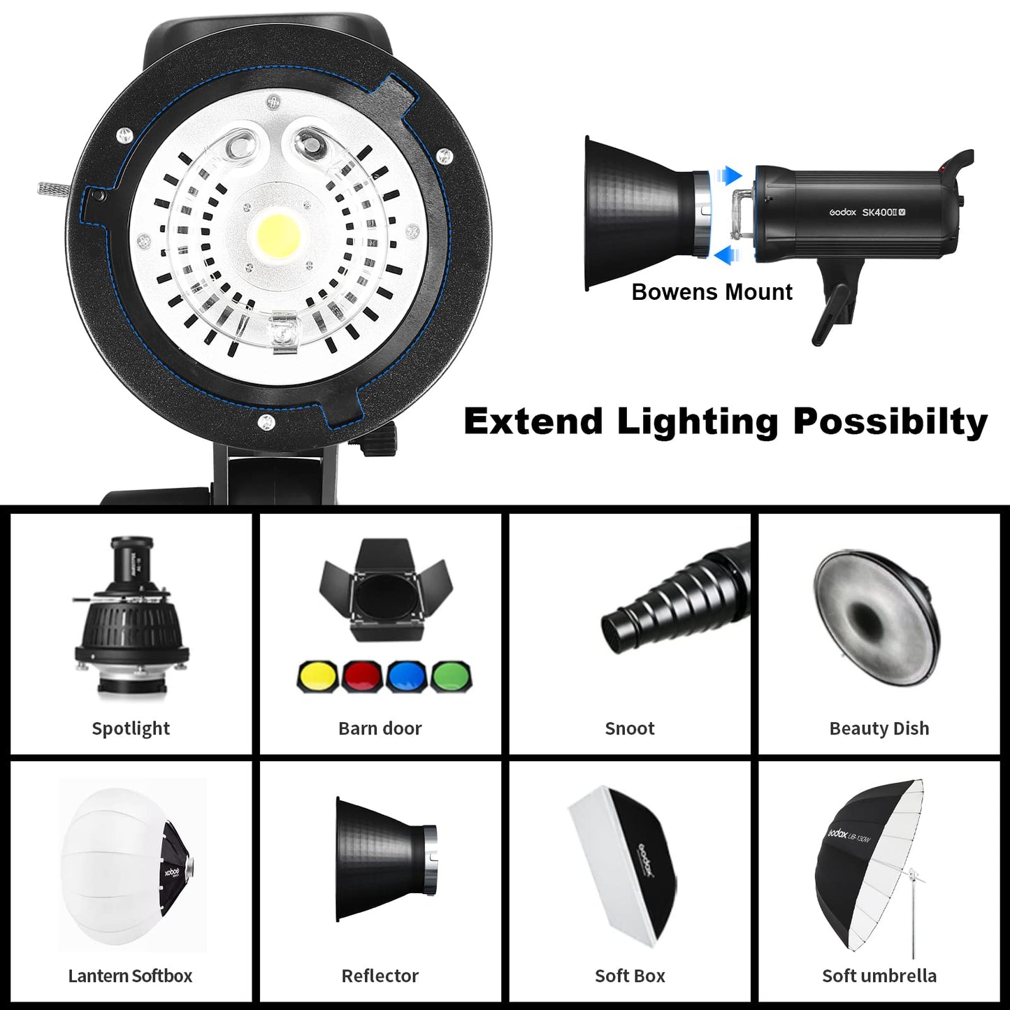 Godox SK400IIV 800W Professional Studio Strobe Flash 2Pack Kit 5700±200K with Standard Reflector,BD-04,Softbox,Umbrella,Light Stand,for Photography 2.4G Wireless X System Bowens Mount