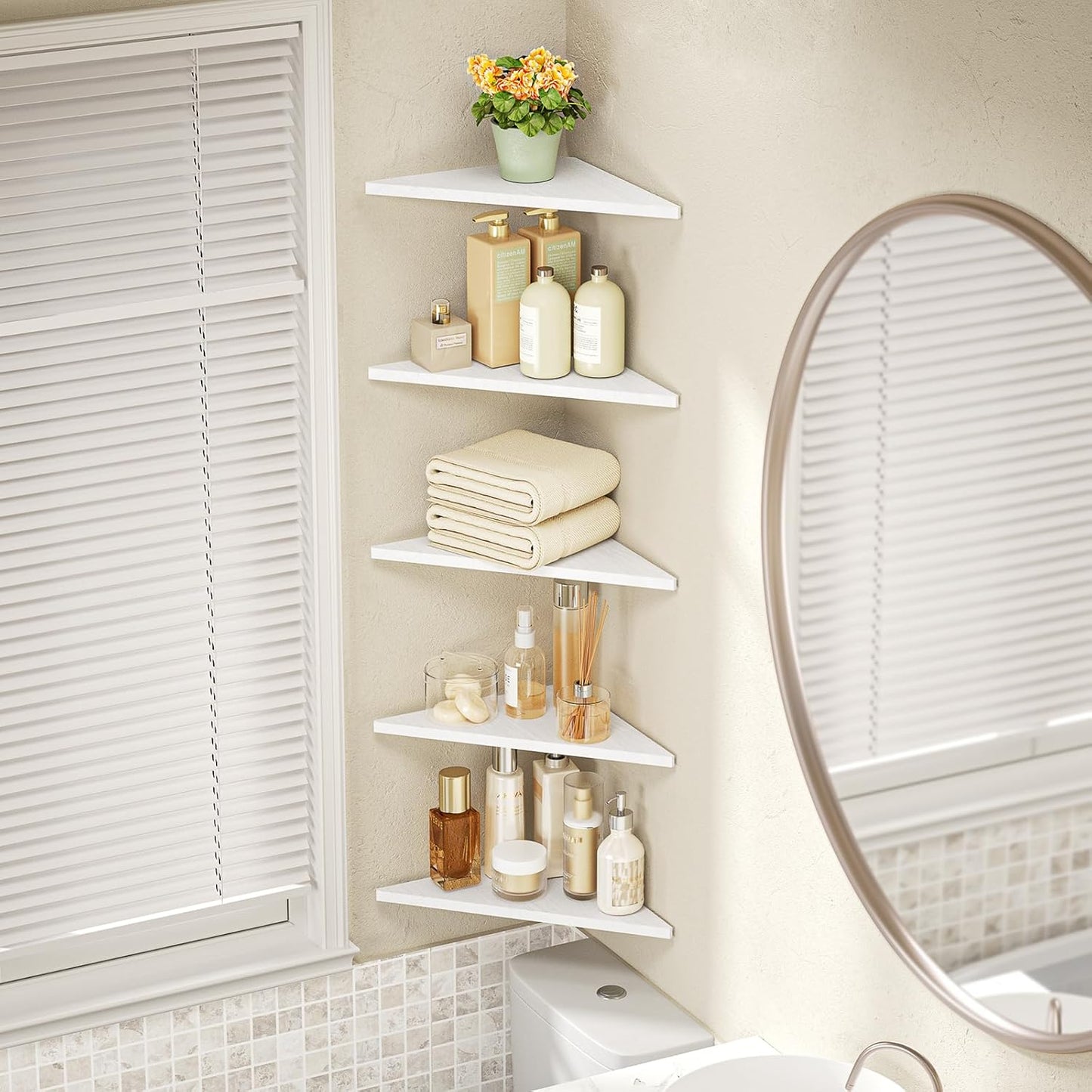 Set 5,Floating Love-KANKEI Corner Shelf Wall Mounted of Shelves for Storage,Rustic Wood Hanging Wall Shelves