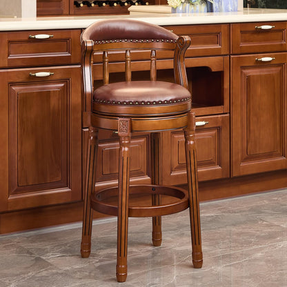 AULIFE Cow top Leather Wooden Bar Stools, 29.5" Height Bar Chair with Back, 180 Degrees Swivel Bar Stools Chair for Home Kitchen Counter,Restaurant,1pc (Brown-1pc, Bar Seat Height 29.5in)