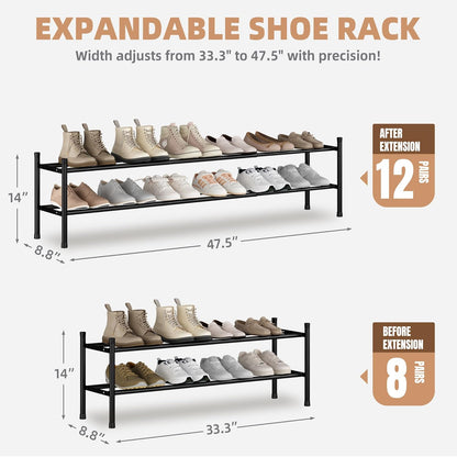 12 Closet, 2 STORAGE MANIAC Long Expandable Shoe Rack, Pairs Metal Wide Stackable Shoe Rack, Adjustable Shoes Shelf