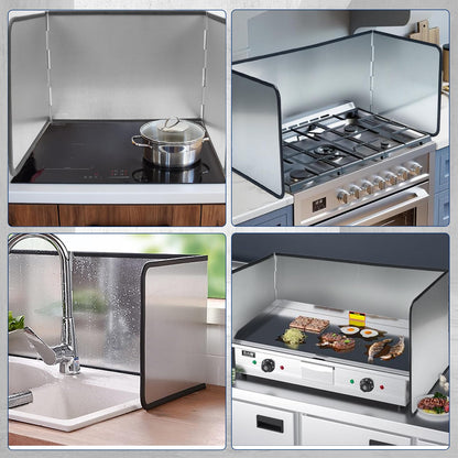 KOBSAINF 4 Sided Splatter Guard,Foldable Stainless Steel Oil Splatter Screens for Frying,Oil Splash Insulation Board,Nonstick Oil Splatter Guard Stove Heat Insulation Board for Cooking