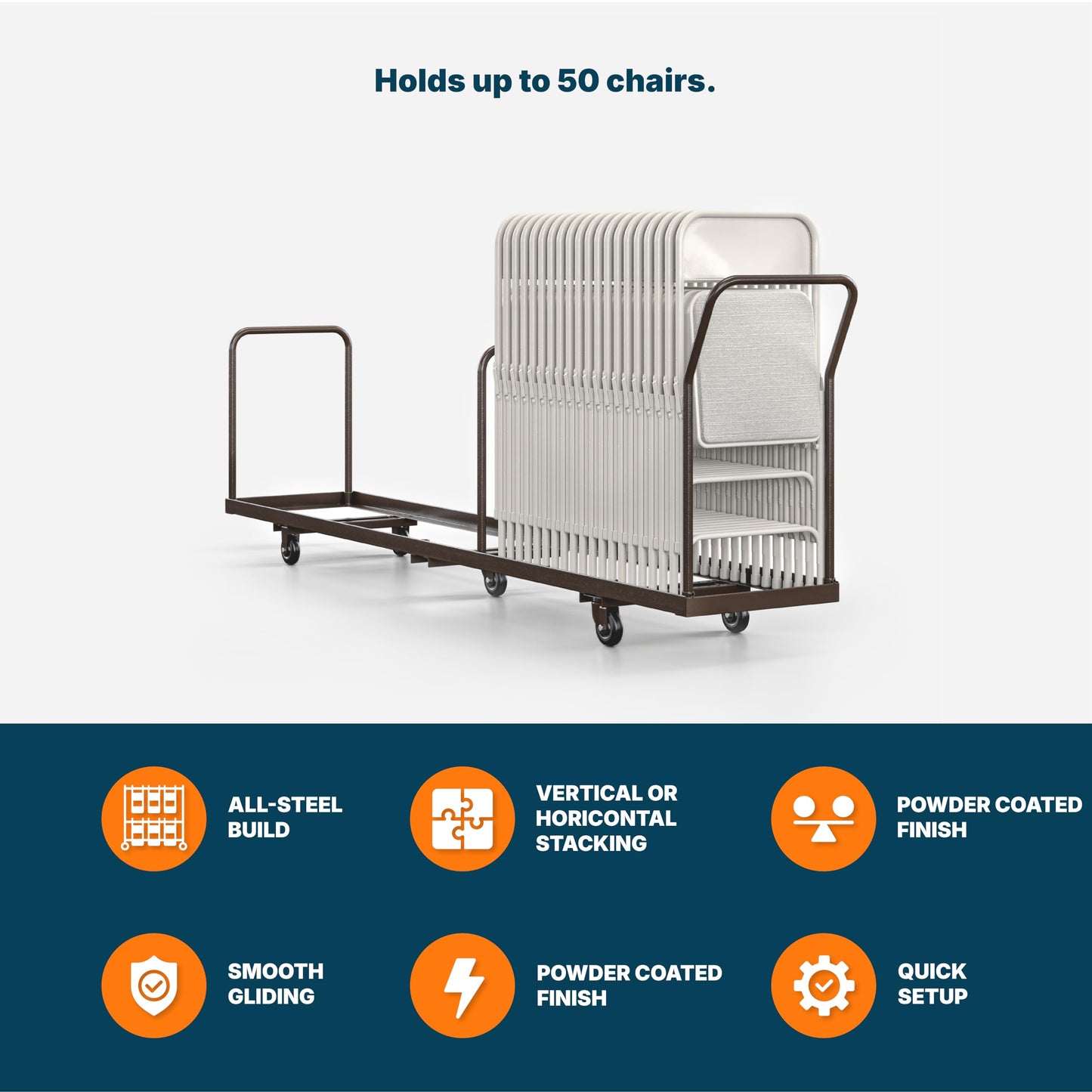 OEF Furnishings OEFDY-50 Folding Chair Dolly – Heavy-Duty Steel Cart (50-Chair Capacity, Vertical Stacking, Fits Most Standard Folding Chairs)