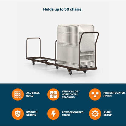 OEF Furnishings OEFDY-50 Folding Chair Dolly – Heavy-Duty Steel Cart (50-Chair Capacity, Vertical Stacking, Fits Most Standard Folding Chairs)