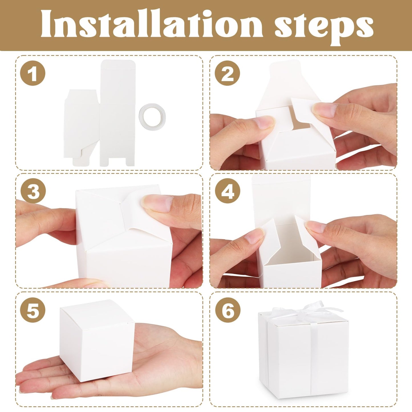 Adecortalk 100 Pcs Mini White Gift Boxes 2x2x2 Inches White Party Favor Boxes Gift Candy Boxes with Ribbons for Birtyhday Wedding Baby Shower Graduation Bridal Shower Halloween Christmas Valentine Gifts