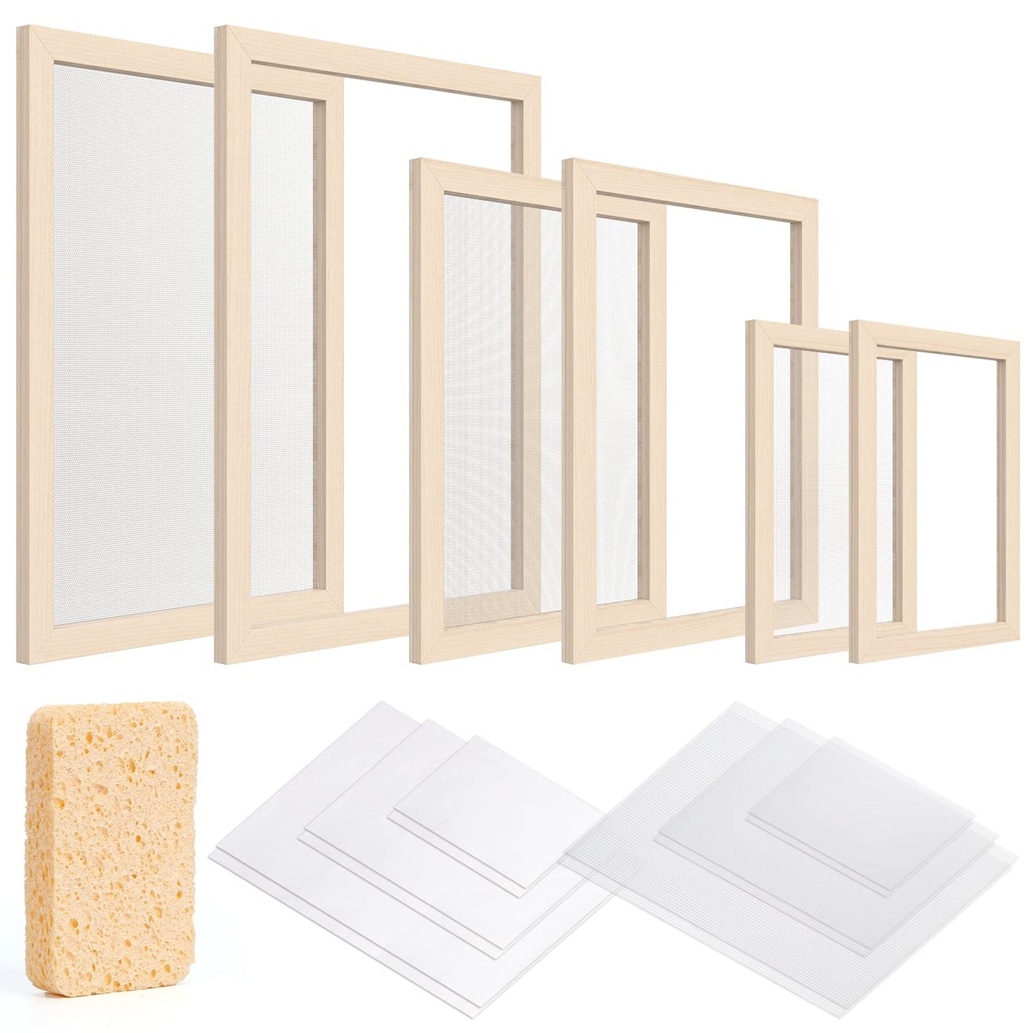 Caydo 3 Pieces Paper Making Frame Kit, Papermaking Mould and Deckle with Mesh, Absorbent Paper and Sponge for Adults Supplies(5 x 7 Inches, 7.5 x 9.8 Inches, 9.8 x 13 Inches)