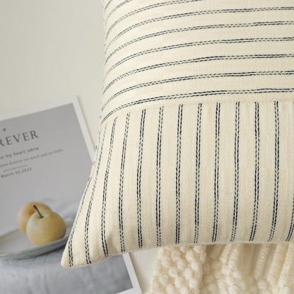 24x24, Set 2, Kevin Textile Farmhouse Pillow Covers Modern Accent Square Throw Pillow Covers of Beige and Black Striped