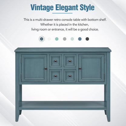 Merax Wood Farmhouse Buffet Table with Storage Shelf, 2 Drawers and Cabinets Buffet Coffee Bar Cabinet for Living Room Dinning Room Kitchen (Dark Blue)