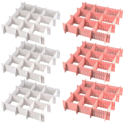 MUKCHAP 72-Piece DIY Grid Drawer Organizer - 12.6 Inch Adjustable Drawer Dividers for Sock, Underwear, Scarf - 36 White, 36 Pink