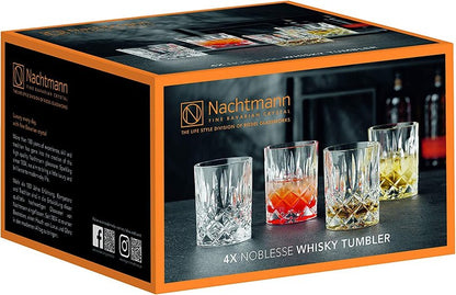 Nachtmann Noblesse Collection Whiskey Glass, Set of 4 Crystal Clear Glasses, 4-Inch Tumbler for Scotch, Cocktail, Liquor, or Bourbon, 10-Ounce, dishwasher safe