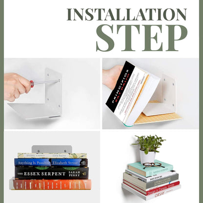 Set 4 of Invisible Floating Bookshelf, Heavy Duty Wall Mounted Book Organizer, Metal Shelves Holder for Books, Large
