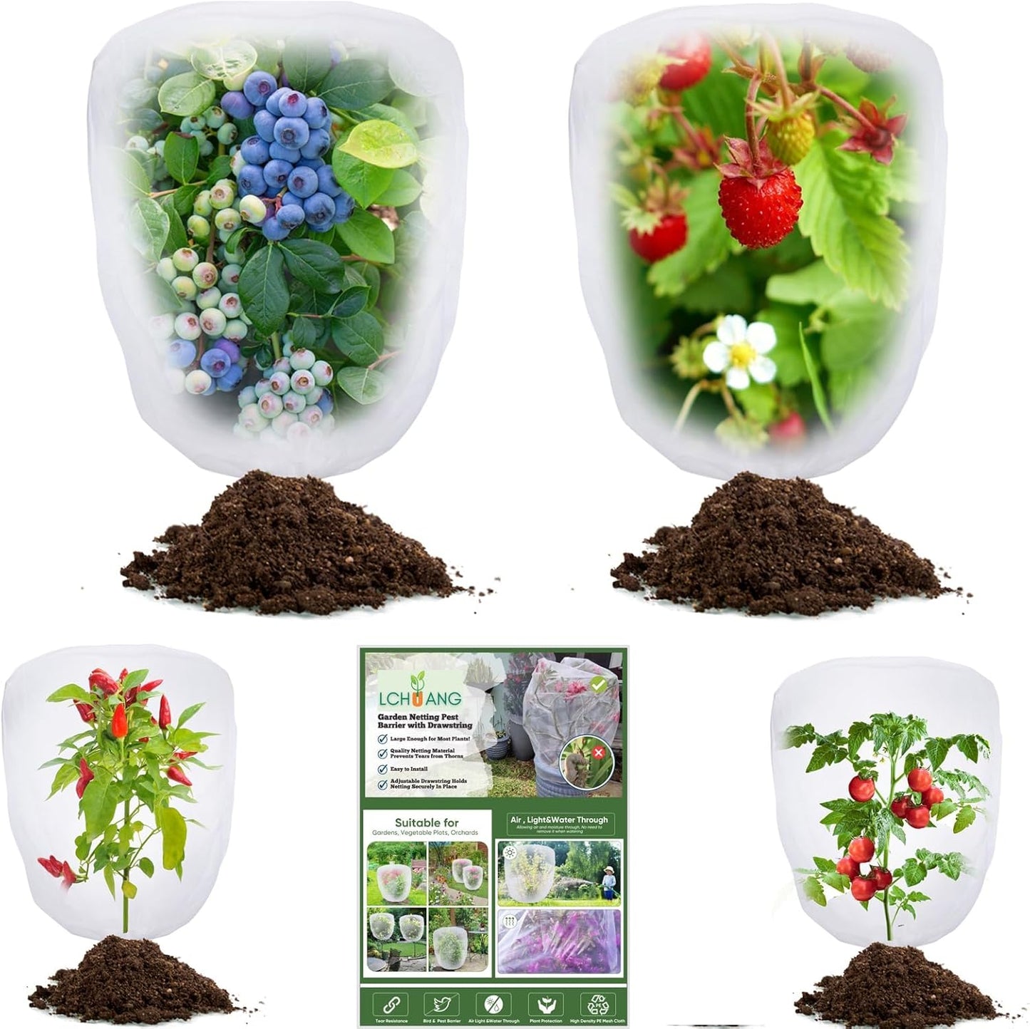 4 Pack (5Ft 4Ft+3.2FT 2.7FT/4PACK) Bird Netting for Garden Protection - Garden Netting Pest Barrier