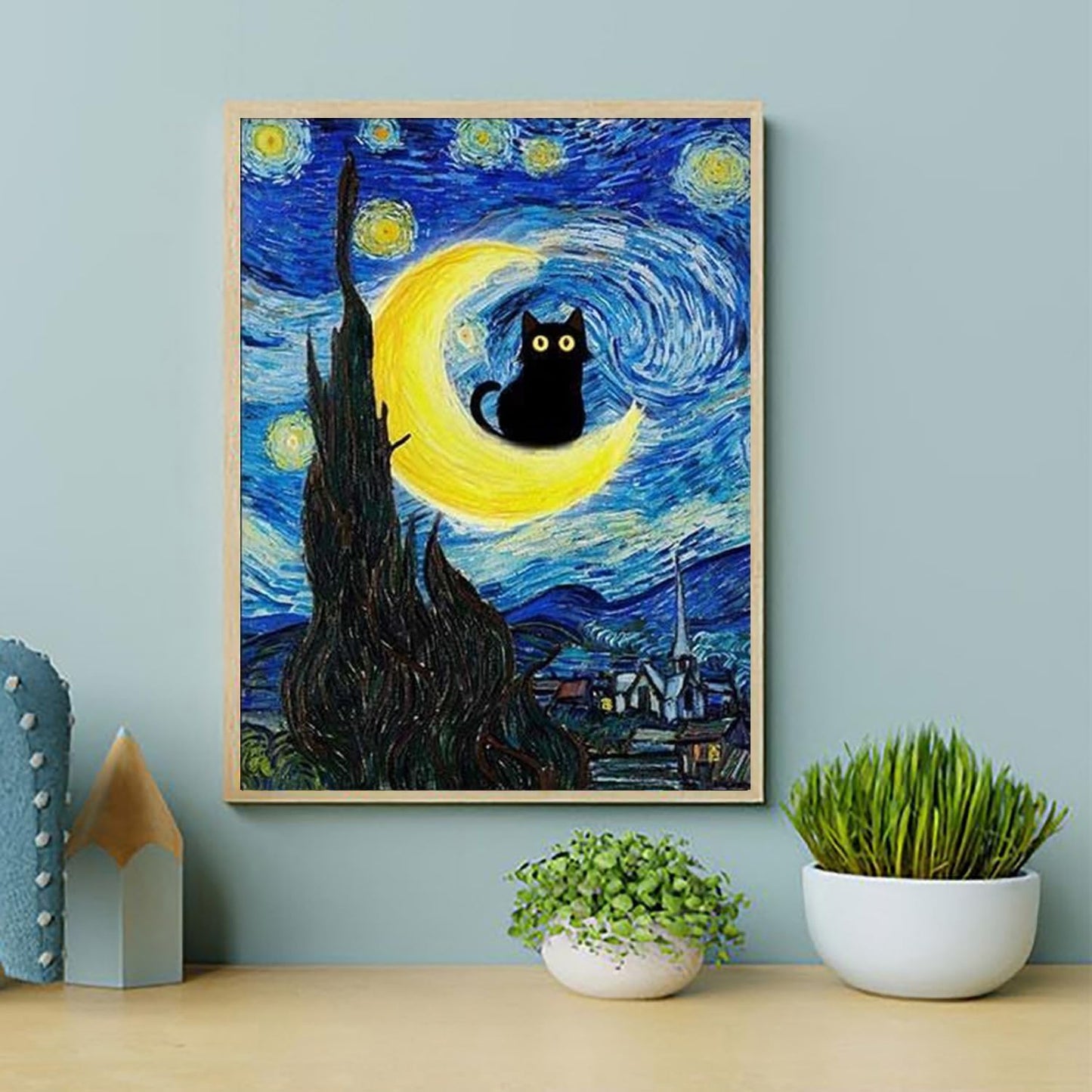 GemZono Adult 5D Diamond Painting Kits - 4 Pieces, Round Diamond Arts Painting Kit, DIY Beginner Black Cat Diamond Art Kit, Matisse Van Gogh Living Room Bedroom Decoration (11.8x15.7)