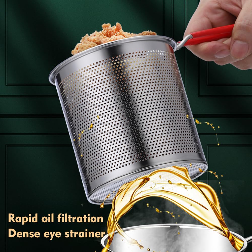 Deep Fryer Pot with Basket and Handle, Stainless Steel Frying Pan Mini Fryer Soup Pot with Tongs and Lid Japanese Tempura Fryer Deep Fryers Frying Pot for Fish Shrimp Chicken and Fries