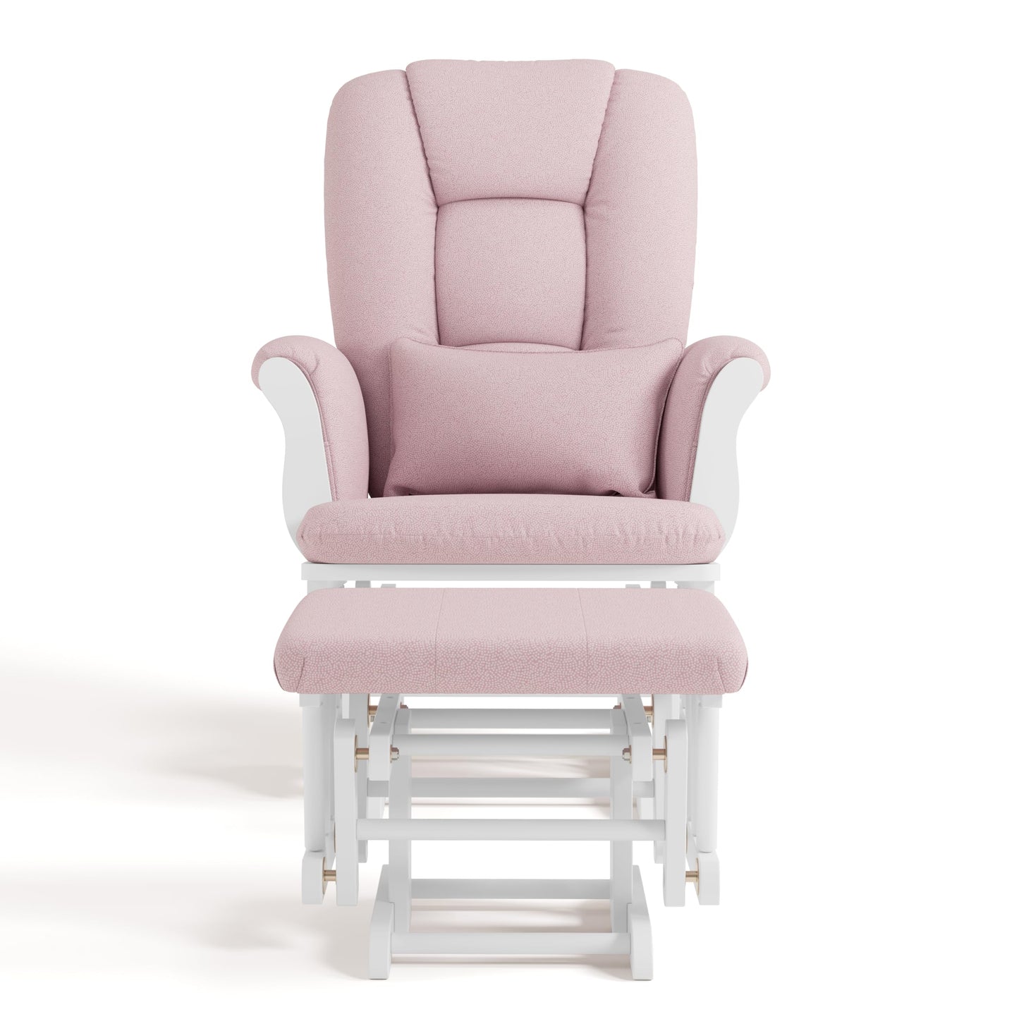 Storkcraft Tuscany Custom Glider and Ottoman with Free Lumbar Pillow (White/Pink Blush Swirl) - Cleanable Upholstered Comfort Rocking Nursery Chair with Ottoman