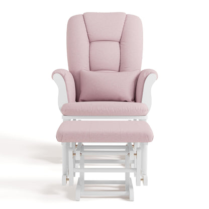 Storkcraft Tuscany Custom Glider and Ottoman with Free Lumbar Pillow (White/Pink Blush Swirl) - Cleanable Upholstered Comfort Rocking Nursery Chair with Ottoman