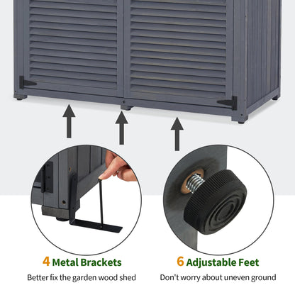 MCombo Outdoor Storage Cabinet, Wooden Storage Shed with Latch, Outside Garden Tool Shed with 2 Doors for Patio Yard Lawn, 1900 (Grey, Large)