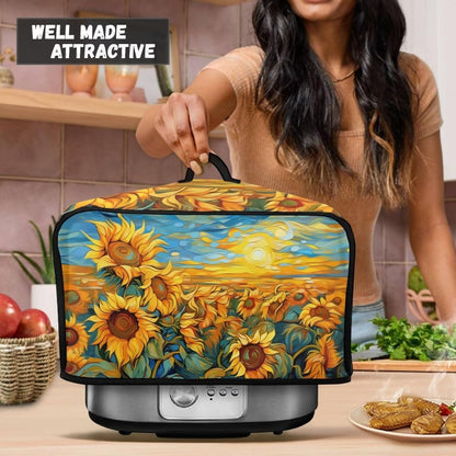 Oil Painting Sunflower Slow Cooker Dust Cover, Yellow Air Fryer Cover with Top Handle and Storage Pockets