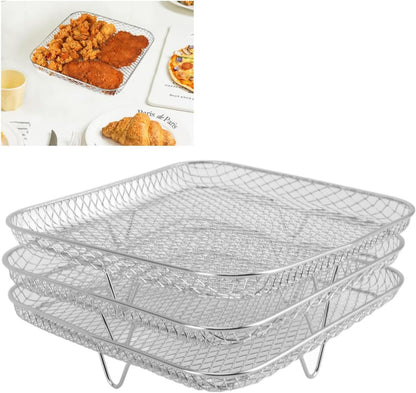 Air Fryer Rack, Three Stackable Dehydrator Racks for Instant Vortex, Nuwave, Stainless Steel Accessories for Ovens,
