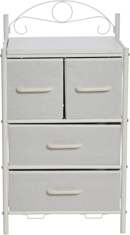 Household Essentials Victoria Dresser Nightstand, Storage Organizer with 4 White Drawers and Metal Frame