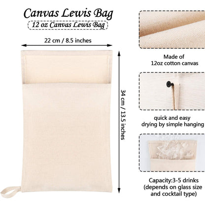 Boao 4 Pcs Canvas Lewis Ice Crusher Bag Reusable Crushed Ice Packs 13.5 x 8.5 inches Professional Bartender Kit for Home Party Bar Kitchen