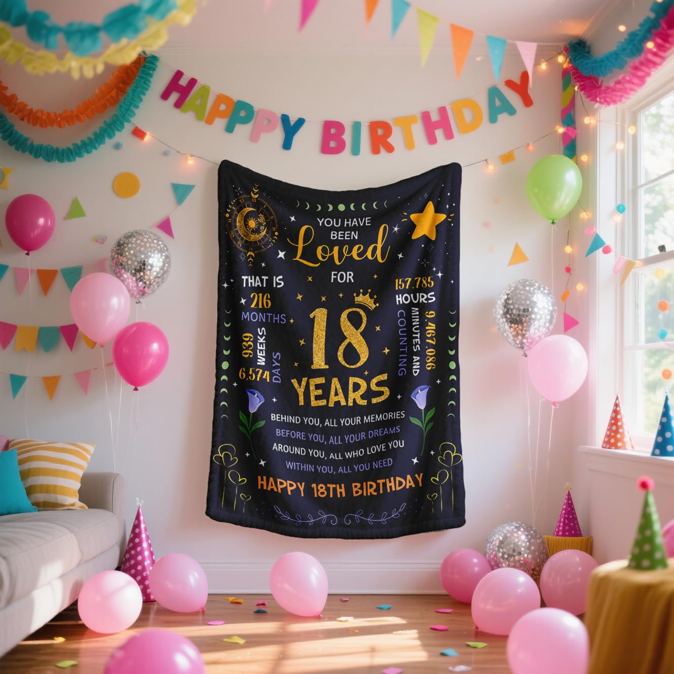 POQUSH 18th Birthday Gifts for Girls Blanket 60"x50", 18 Year Old Girl Birthday Gifts, Gifts for 18 Year Old Girl, 18th Birthday Decorations for Girls Blanket