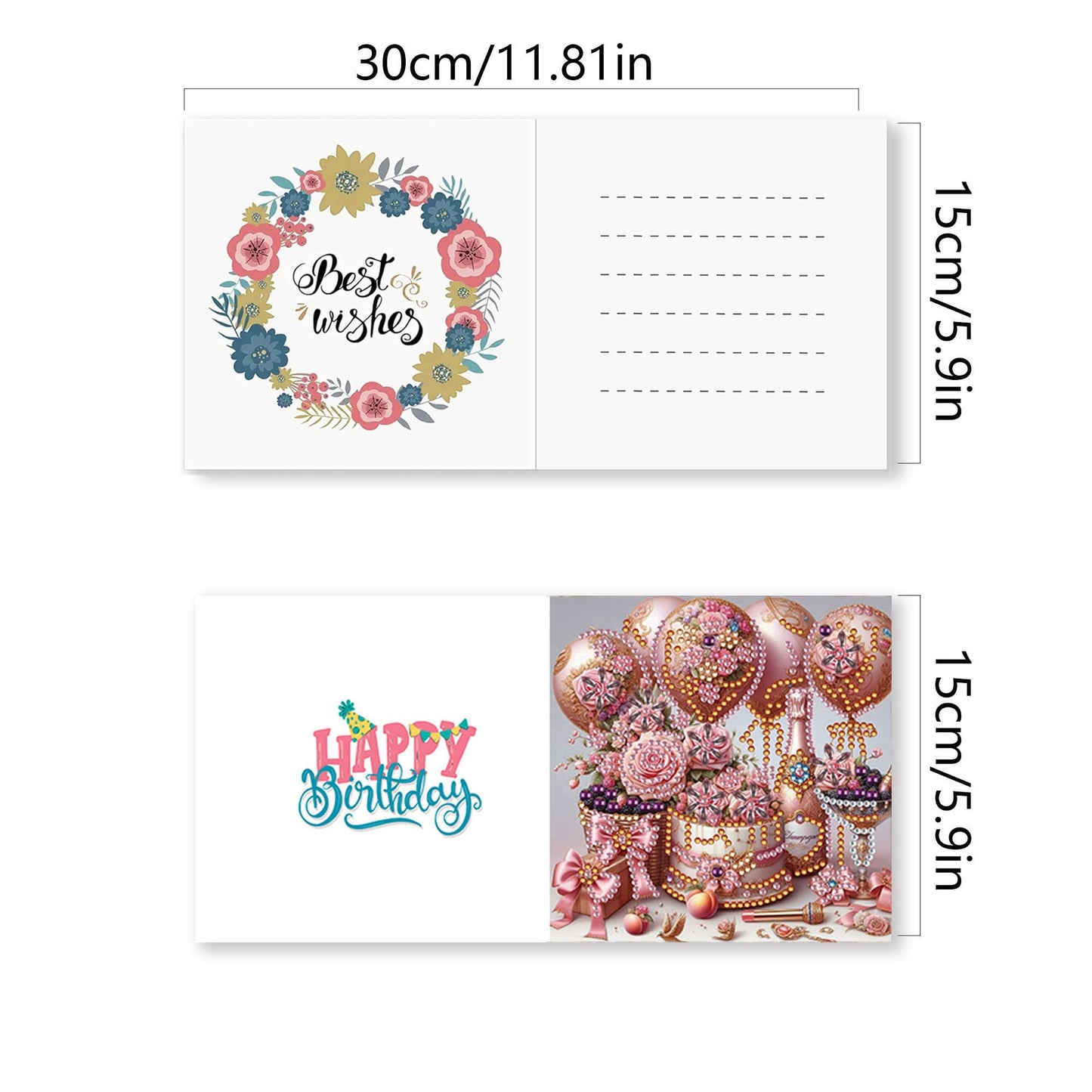 JBTM24 8 Pack 5D DIY Diamond Painting Cards Kit, Diamond Art Birthday Holiday Greeting Card, Art Crafts Kit Creative Gift with Envelope, Card Making Kits for Adults, Birthday