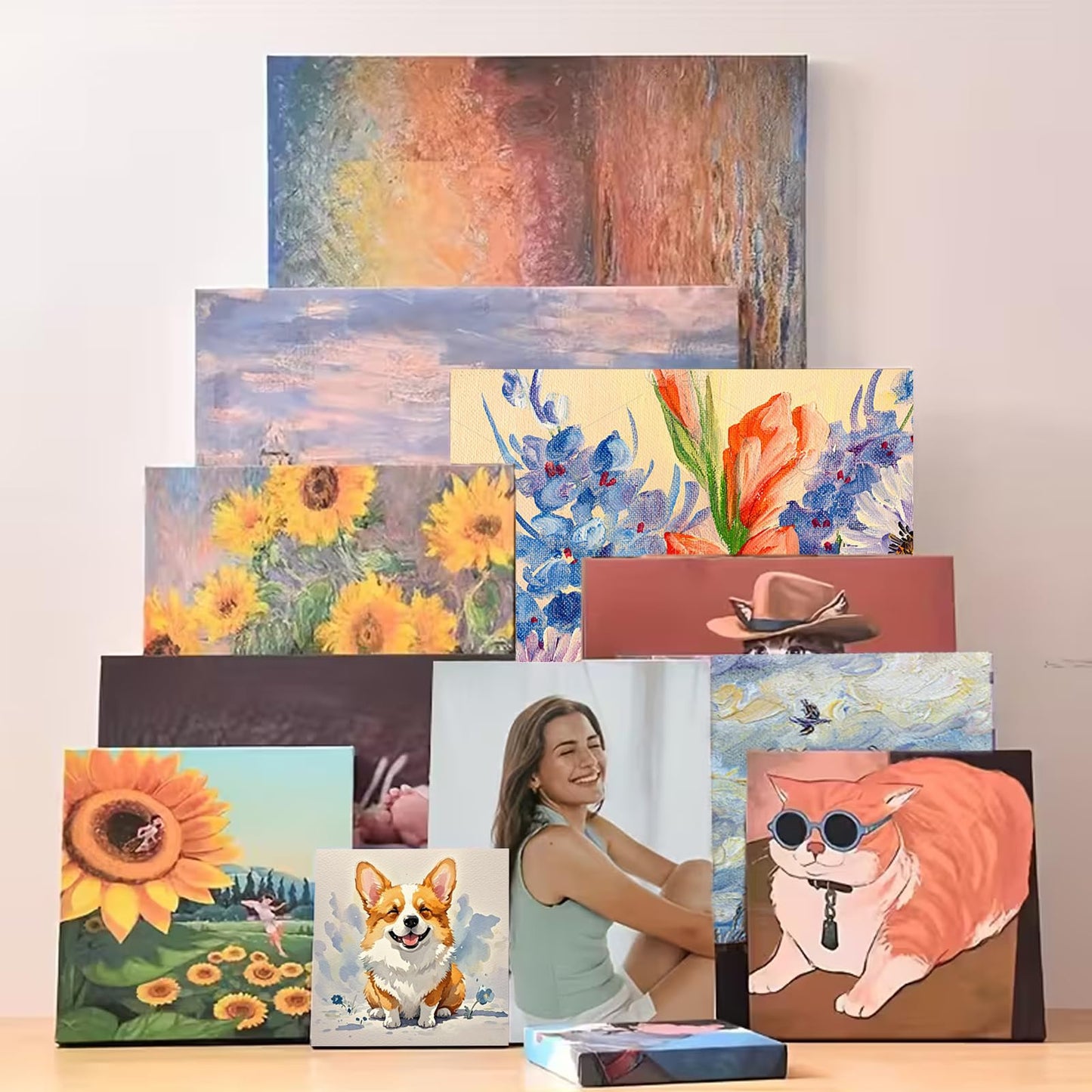 11x14" Wooden Canvas Float Frames - Wooden Photo frame Displays Picture 8x10"with Mat or 11x14 "without Mat - DIY Desktop and Wall Collage Picture Frames - Vertical & Horizontal Wood color 2 Pack
