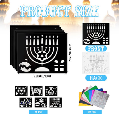 Cinrobiye 24 Set Hanukkah Foil Art Craft DIY Chanukah Painting Kit Art Paper Coloring Activity for Home School Classroom Art Project Party Favors Happy Hanukkah Birthday Goodie Bags Gifts Prizes