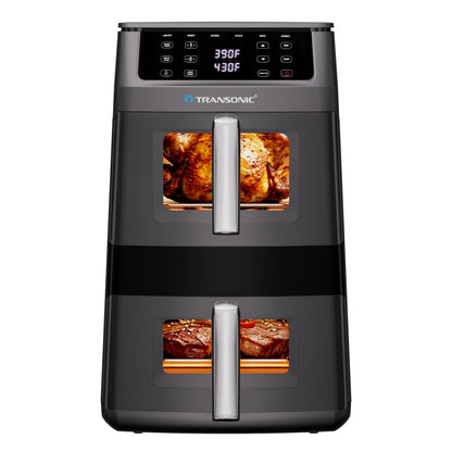 11QT Air Fryer Dual Large Basket Design (Deep Top & Long Bottom) for Whole Chicken & Ribs,430°F High-Heat Broil, 360° Rapid Circulation, 6 in 1 Preset Function, Family Meals, PFAS Free Nonstick
