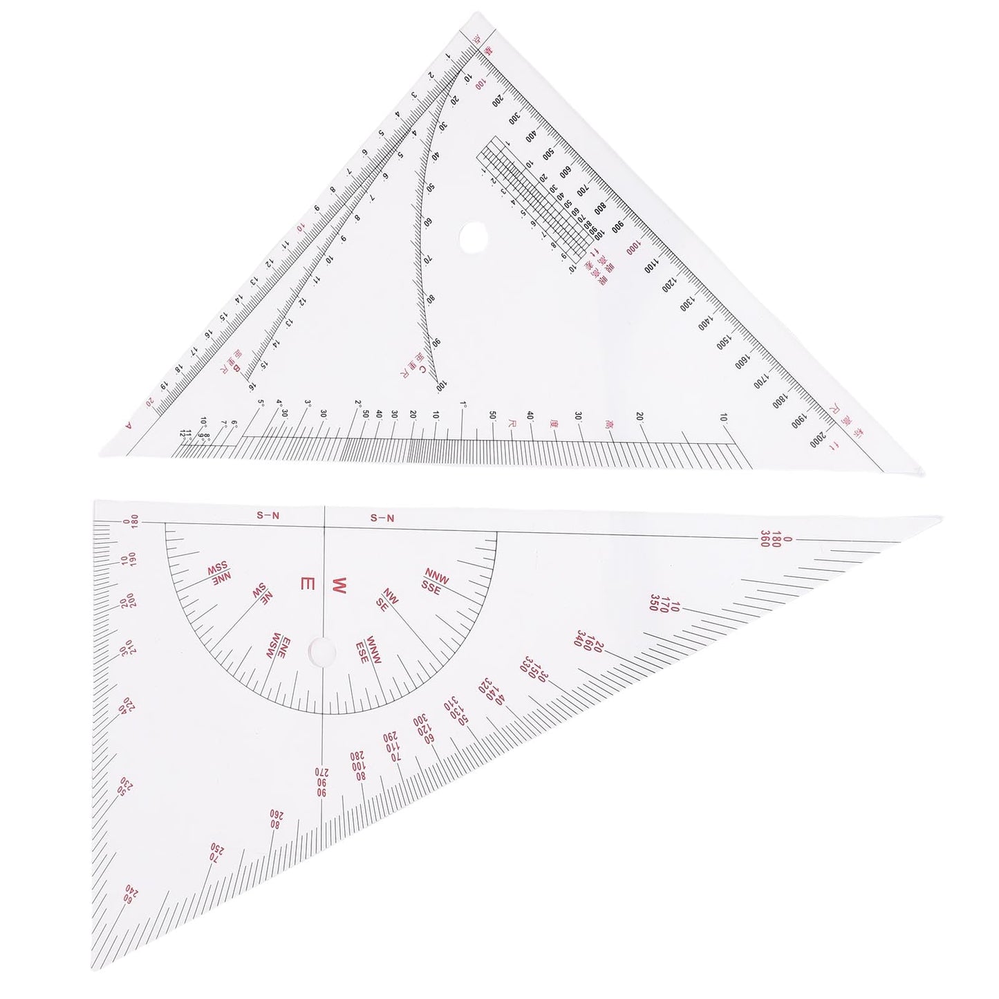 Klanata Large 405mm Marine Navigation Triangle Ruler & Protractor Set, Crystal Clear Acrylic Chart Plotting Tools for Boats and Yachts, Professional Nautical Drafting Tool (15.9in)