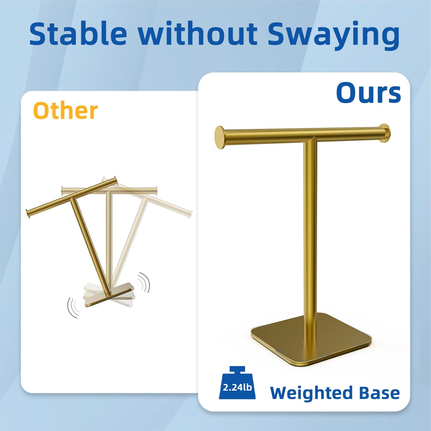 RUACQ Hand Towel Holder Stand, T-Shape Stainless Steel Free Standing Towel Rack, Vanity Countertop Towel Holder for Bathroom Kitchen Heavy Duty (Brushed Gold)