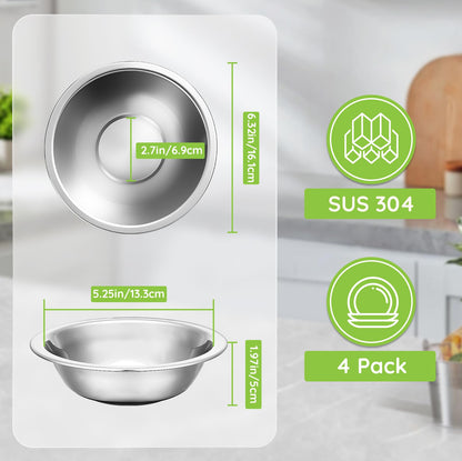 Offiper 304(18/8) Stainless Steel Mixing Bowls for Kitchen, 4 Pack 6.3" 13.67 fl.oz Metal Mixing Bowls Set Stackable for Baking Serving Cooking Food Prep Storage Dishwasher Safe Lightweight