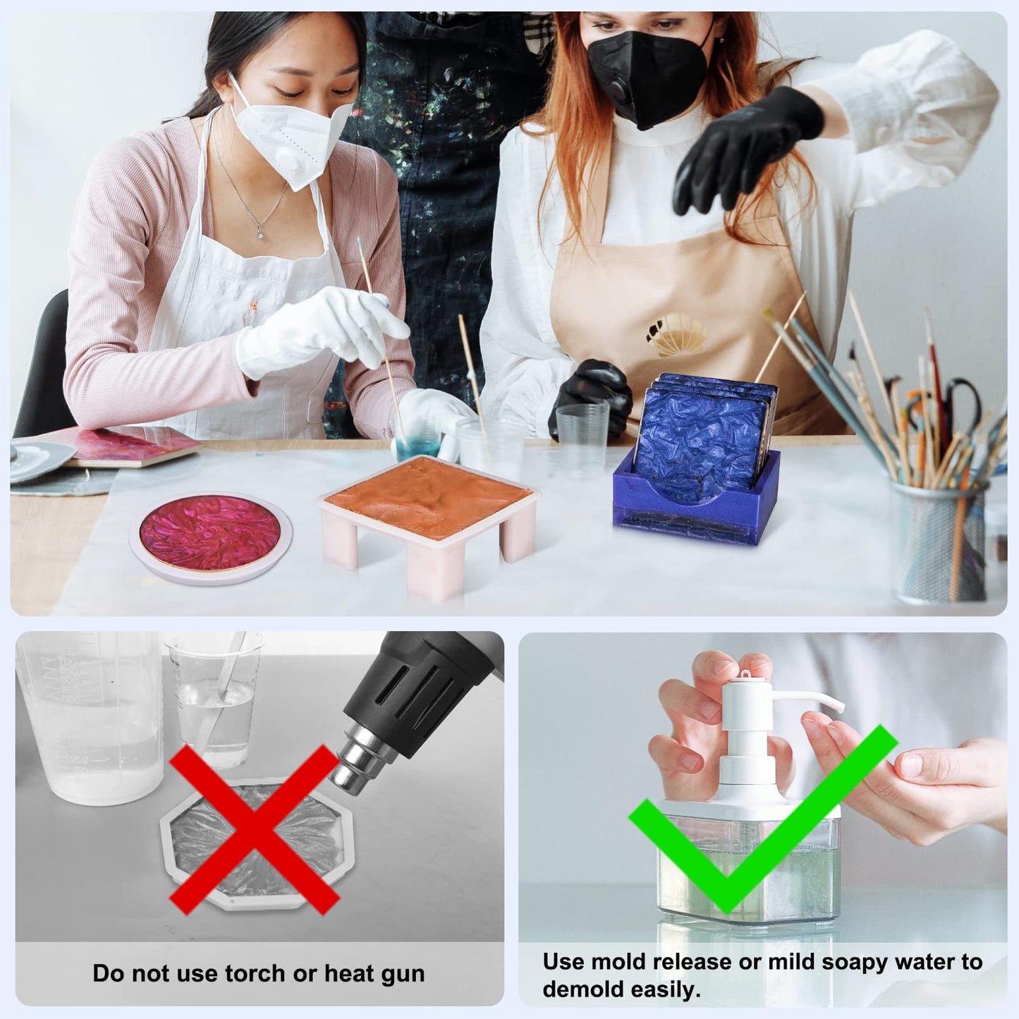 LET'S RESIN 18 Pcs Coaster Resin Molds Silicone with 3-in-1 Silicone Mat - 15.7" x 11.7" Nonstick & Nonslip Craft Mat, Heat-Resistant for Resin, Paint, Clay