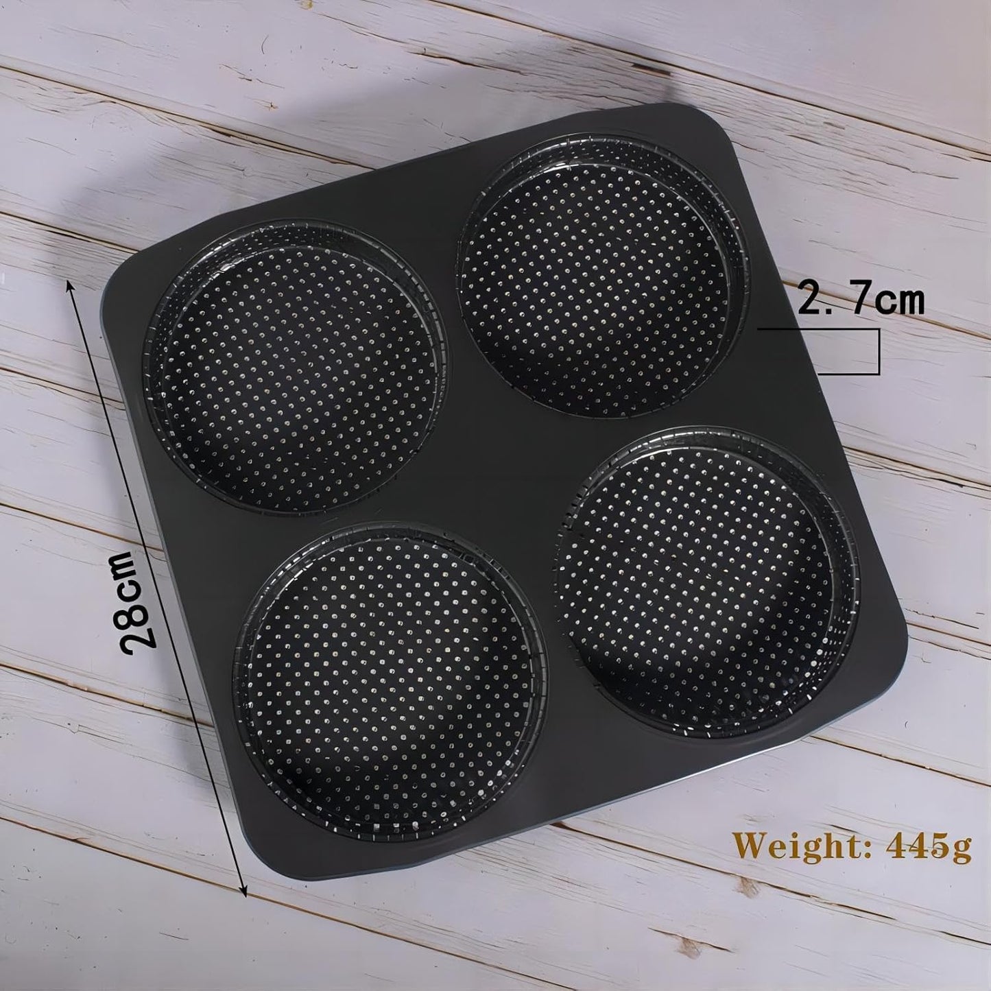Hamburger Bun Pan, 5 Inch Non-Stick Carbon Steel Mold, 4 Cup Big Baking Pan for Homemade Buns